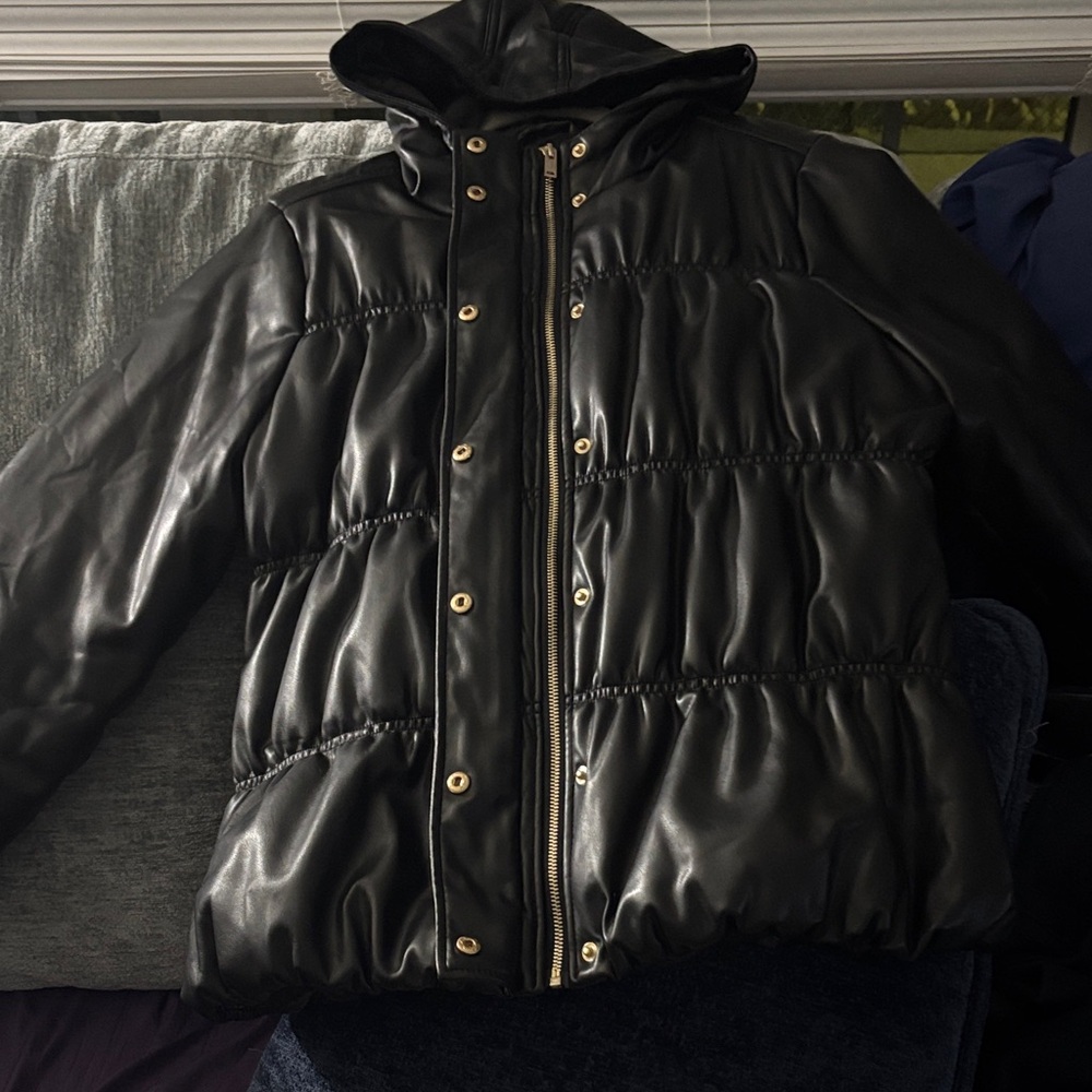Torrid Black Vegan Leather puffer jacket with hood